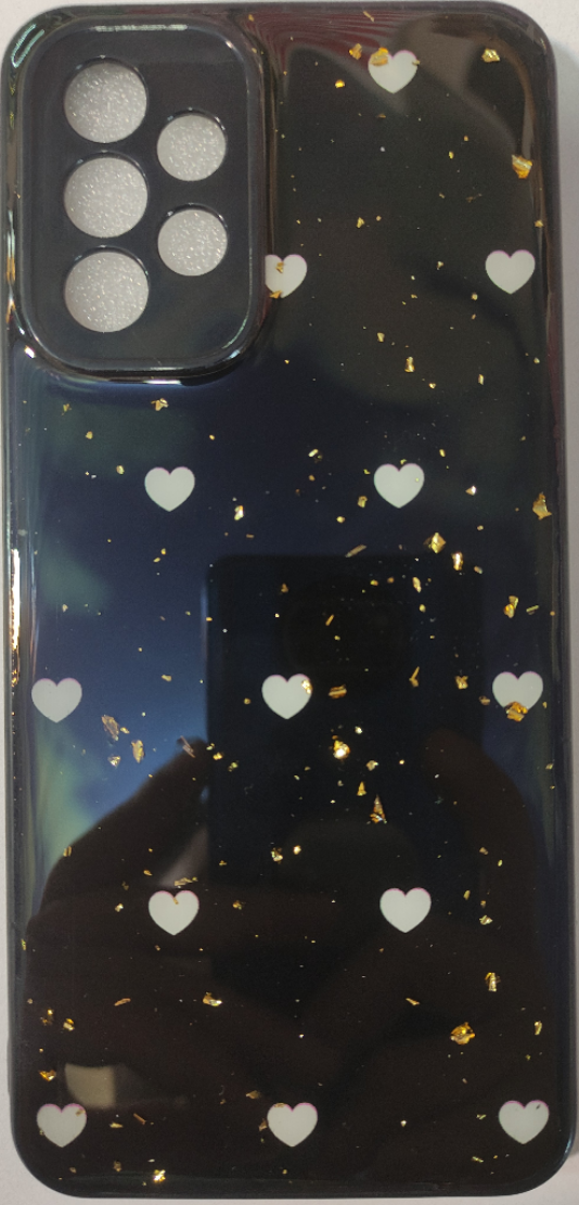 قاب گوشی Samsung A33 طرح ماربل اکلیلی قلبی محافظ لنزدار مشکی کد1570