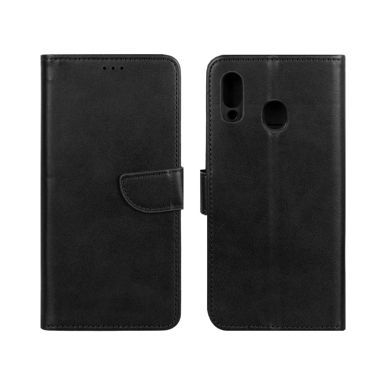 کیف چرمی Samsung Galaxy A20 / A30 مگنتی محافظ لنزدار مشکی کد129/12817