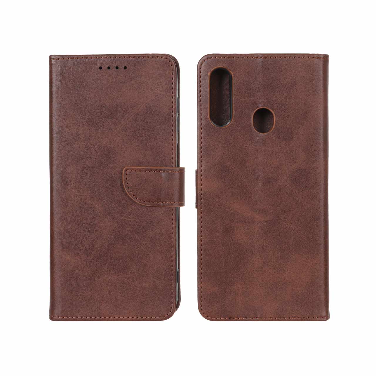 کیف چرمی Samsung Galaxy A20S مگنتی محافظ لنزدار قهوه ای کد129/12818