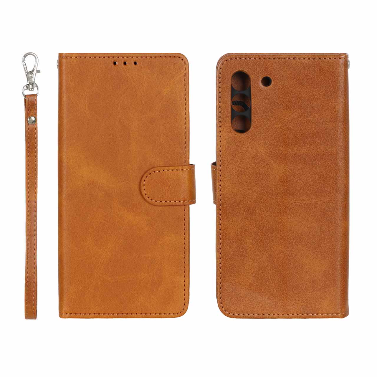کیف چرمی  Samsung Galaxy S21 FE مگنتی محافظ لنزدار عسلی جاکارتی خور کد129/12825